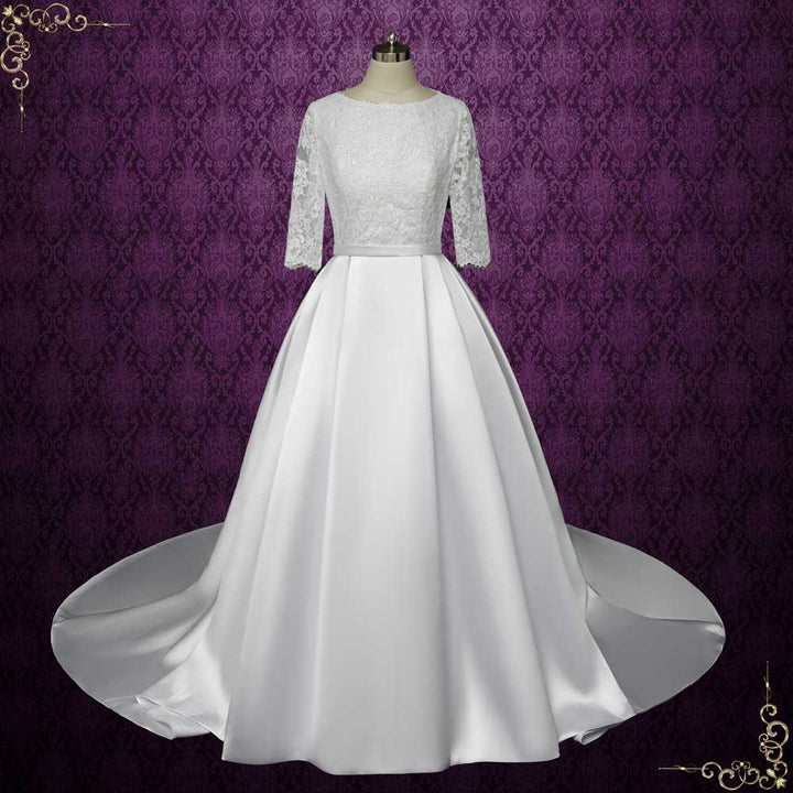 Modest Wedding Dress with Lace Top and Satin Skirt | TALULLA Size 12 / Ivory Modest Wedding Dress with Lace Top and Satin Skirt | TALULLA Size 12 / Ivory