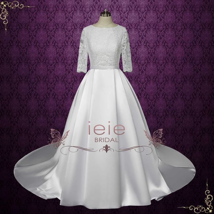 Modest Wedding Dress with Lace Top and Satin Skirt | TALULLA Size 26W / Ivory Modest Wedding Dress with Lace Top and Satin Skirt | TALULLA Size 26W / Ivory