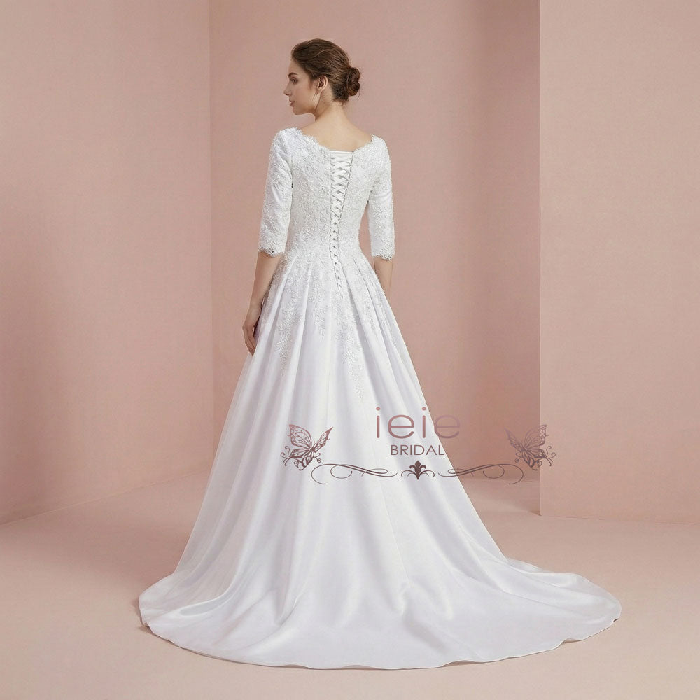 Modest Lace Wedding Dress with Half Sleeves AMBROSE
