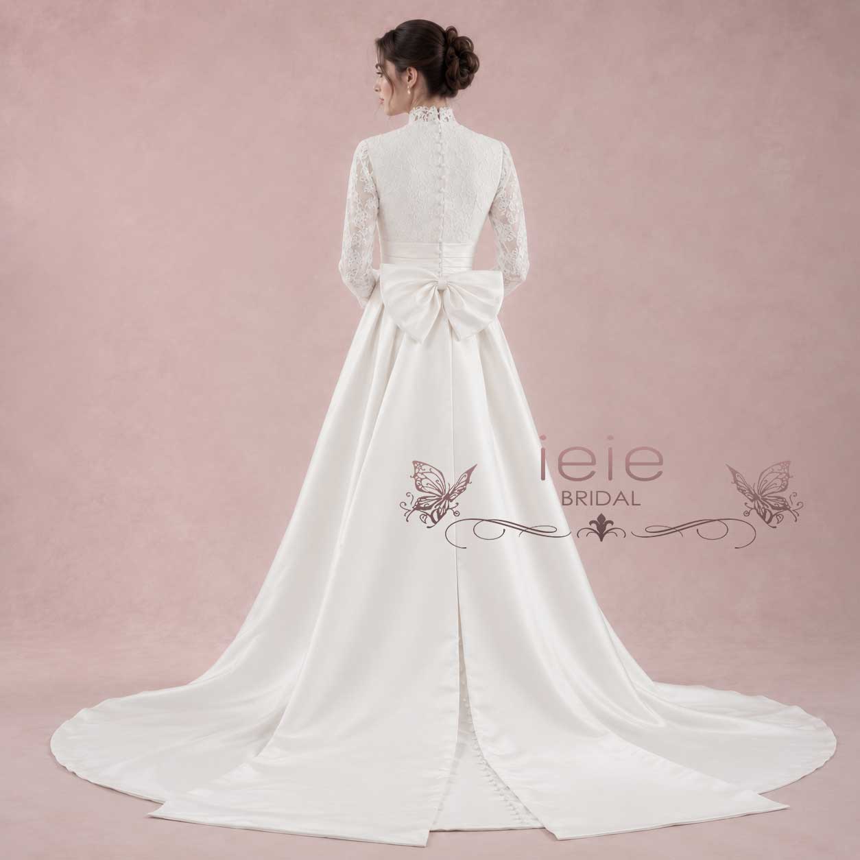 Modest Mandarin Collar Long Sleeve Lace A-Line Wedding Dress | TARNIA