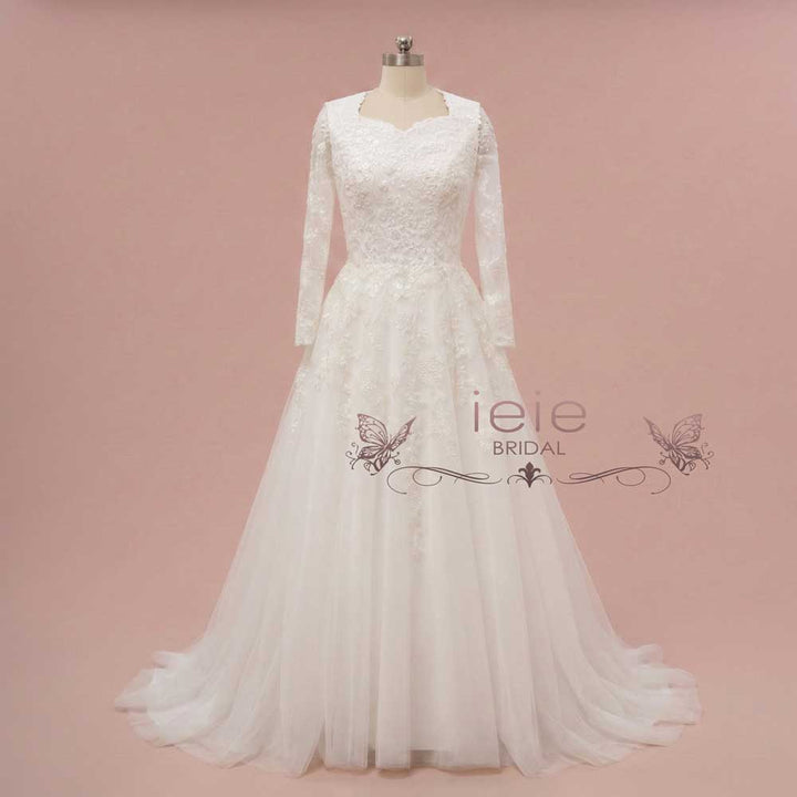 Modest Lace Wedding Dress with Long Sleeves