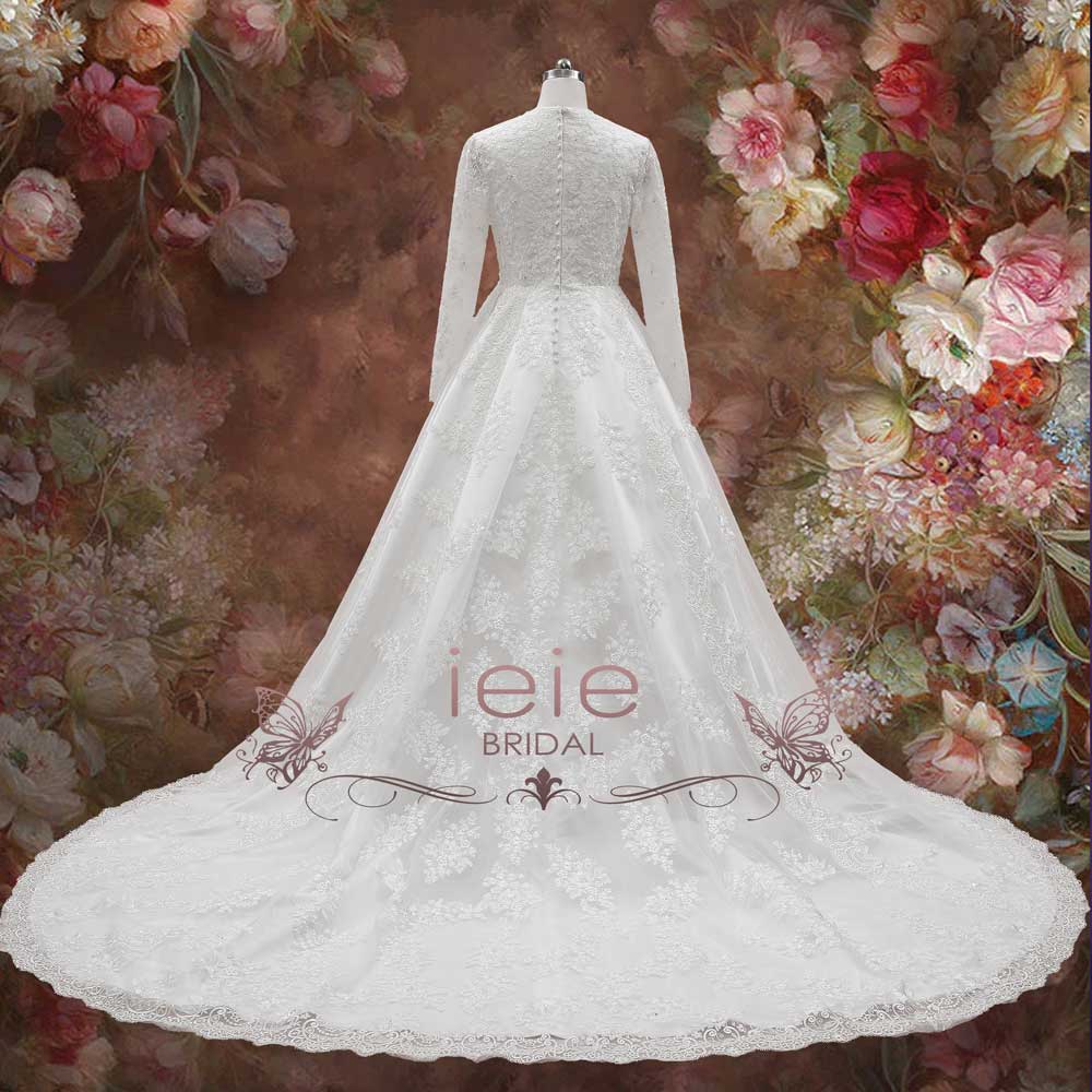 long sleeve modest wedding dress Ladivine CDS433W Sheer Lace Bridal Ballgown Classy Tulle 16 / Off White Embrace timeless elegance and modesty with our High Neck Modest Long Sleeve Vintage Modest Long Sleeve Wedding Dresses
