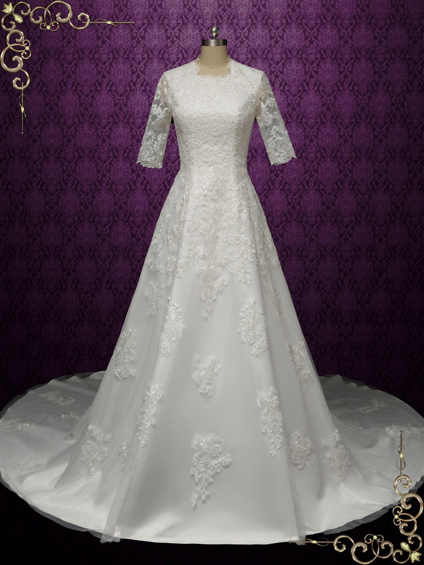 Modest Lace Wedding Dress with Half Sleeves MARLEY