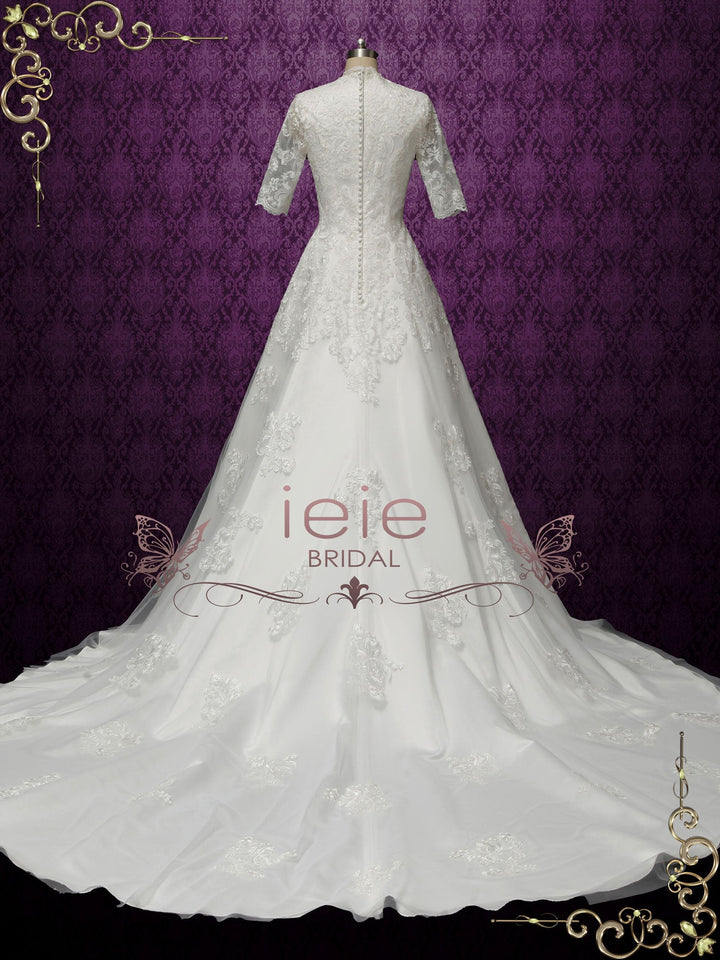 Modest Lace Wedding Dress with Half Sleeves MARLEY