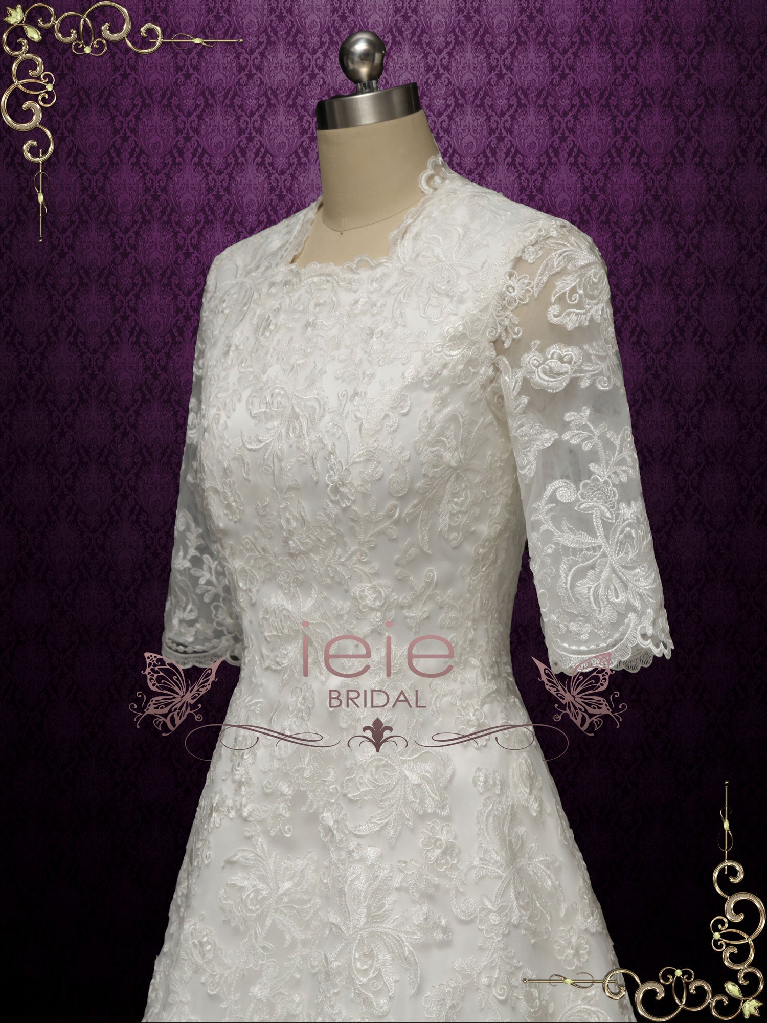 Ready To Wear Modest Lace Wedding Dress with Half Sleeves MARLEY