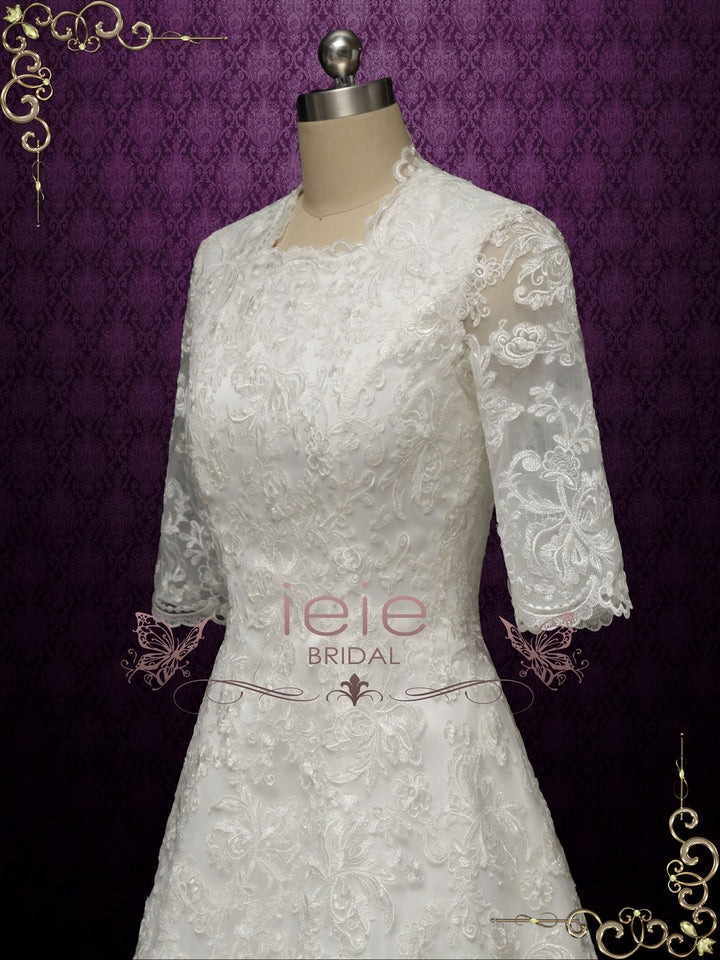 Modest Lace Wedding Dress with Half Sleeves MARLEY