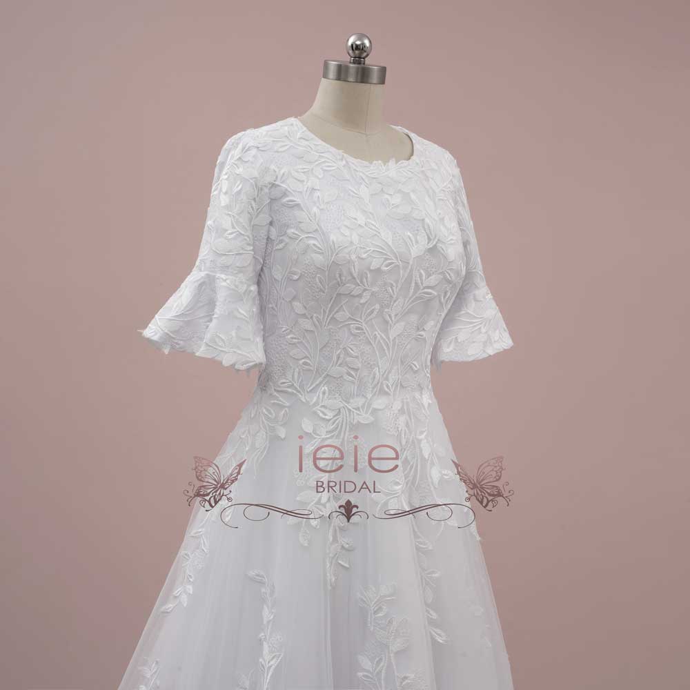 Modest Lace Wedding Dress with Short Sleeves MARIEANNA
