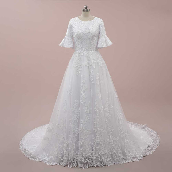 Modest Lace Wedding Dress with Short Sleeves MARIEANNA