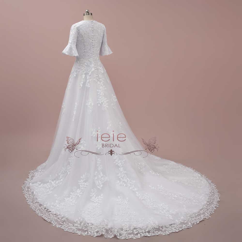 Modest Lace Wedding Dress with Short Sleeves MARIEANNA