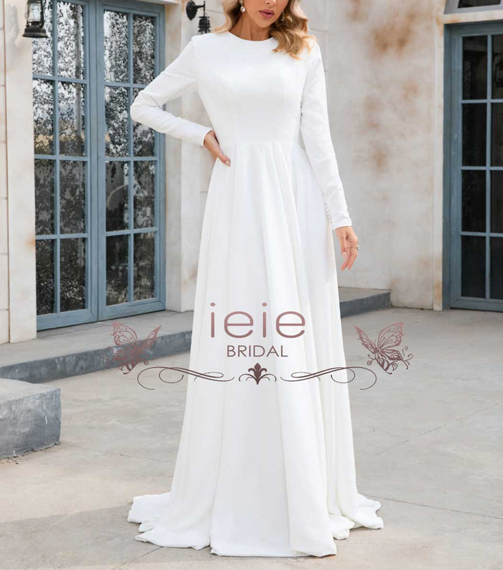 long sleeve crepe wedding dress Minimal Simple Crepe Wedding Dress with Long Sleeves X1001 – ieie