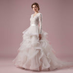 Modest Long Sleeves Wedding Dress with Ruffle Ball Gown Skirt | CRISTINE