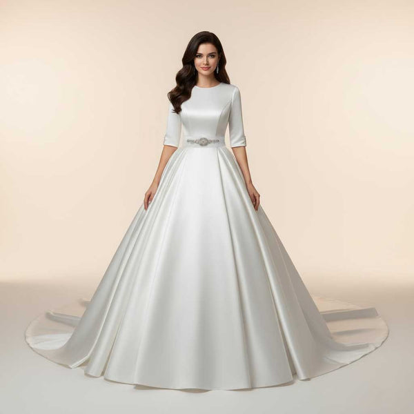 Modest Satin Wedding Dress with Sleeves ANYA