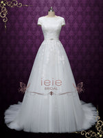 Ready to Wear Modest Lace Wedding Dress with Short Sleeves ABIGAIL