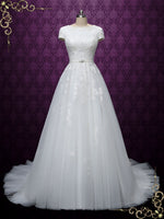 Ready to Wear Modest Lace Wedding Dress with Short Sleeves ABIGAIL