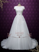 Ready to Wear Modest Lace Wedding Dress with Short Sleeves ABIGAIL