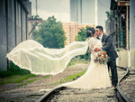 Long Lace Wedding Veil with Floral Applique on Train VG2022