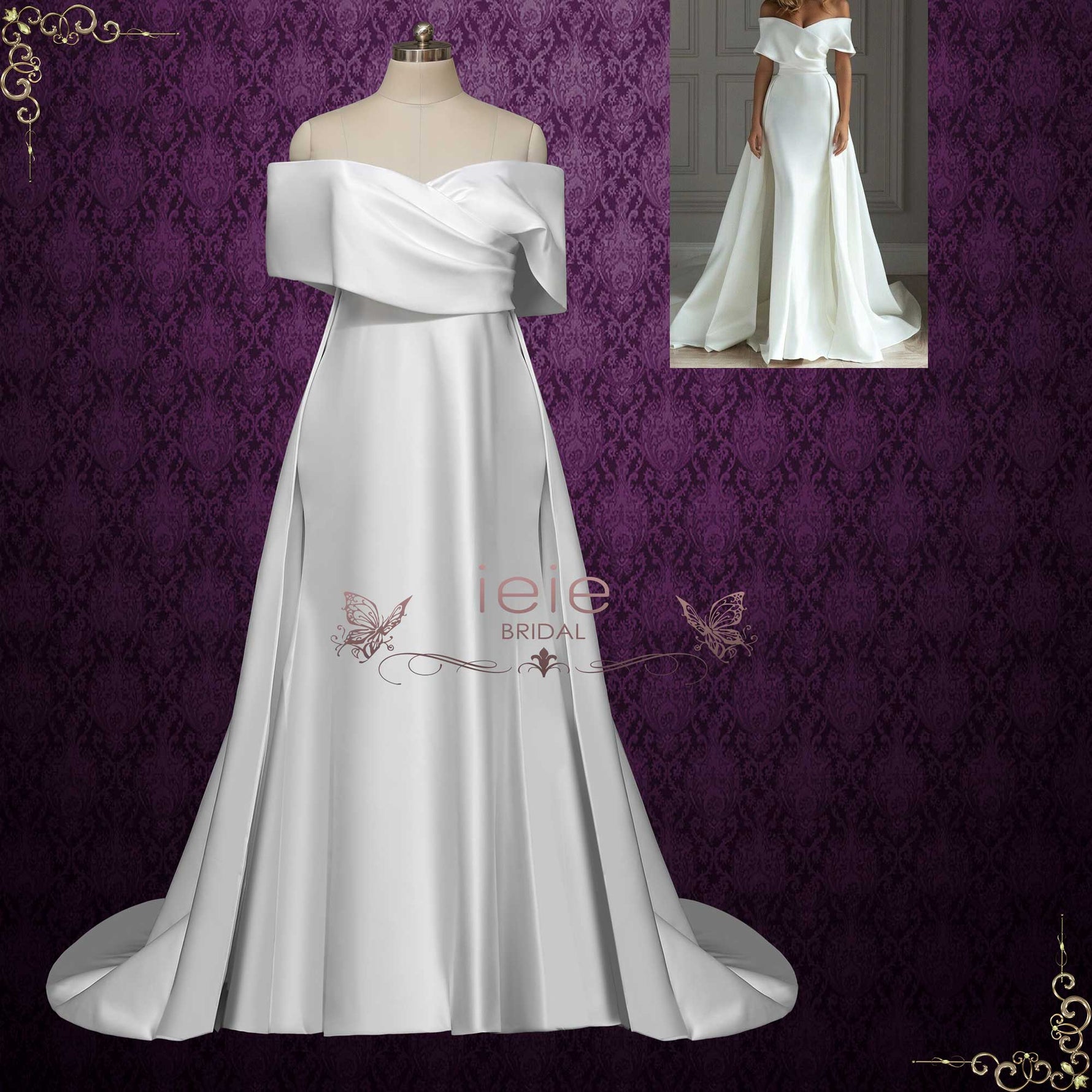 Modern Off the Shoulder Satin Fitted Wedding Dress NELSON
