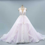 Soft Lilac Purple Wedding Dress with Floral Lace and Plunging Neck TRINA