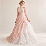 Blush Pink Halter Lace A-line Gown Wedding Dress with Ruffles | Alina