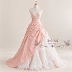 Blush Pink Halter Lace A-line Gown Wedding Dress with Ruffles | Alina