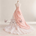 Blush Pink Halter Lace A-line Gown Wedding Dress with Ruffles | Alina