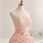 Blush Pink Halter Lace A-line Gown Wedding Dress with Ruffles | Alina