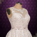 Pink A-line Lace Wedding Dress with Illusion Neckline | MALLE