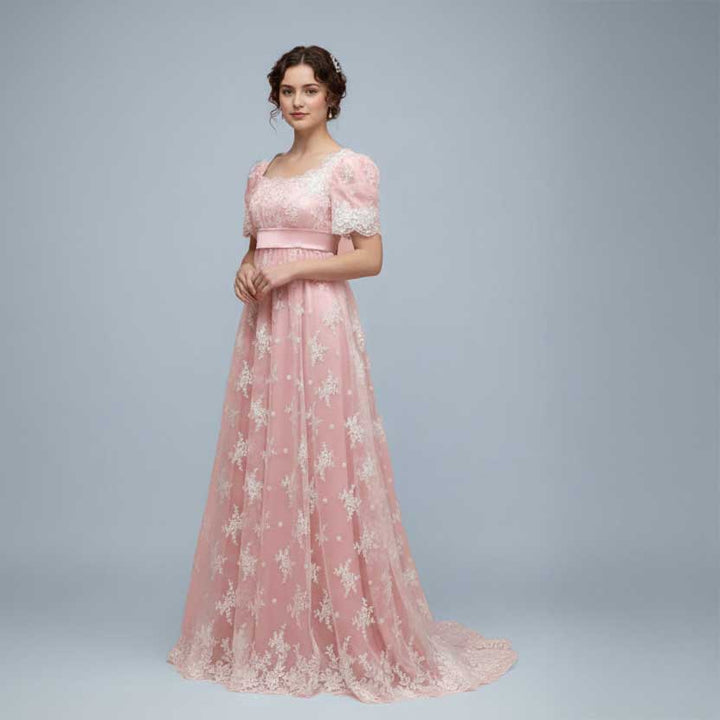 Pink Lace Regency Style Ball Gown Wedding Dress HELENA Size 14 / Ivory Pink Lace Regency Style Ball Gown Wedding Dress HELENA Size 14 / Ivory