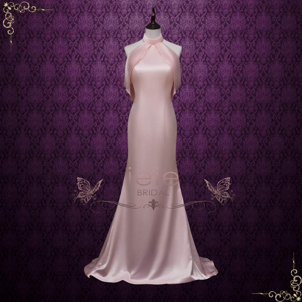 Pink Silky Satin Retro Hollywood Style Wedding Dress | BRIAR