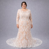 Plus Size Illusion Lace Mermaid Wedding Dress with Long Sleeves ALITA