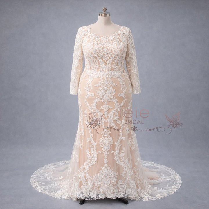Plus Size Illusion Lace Mermaid Wedding Dress with Long Sleeves ALITA ieie Plus Size Illusion Lace Mermaid Wedding Dress with Long Sleeves ALITA ieie