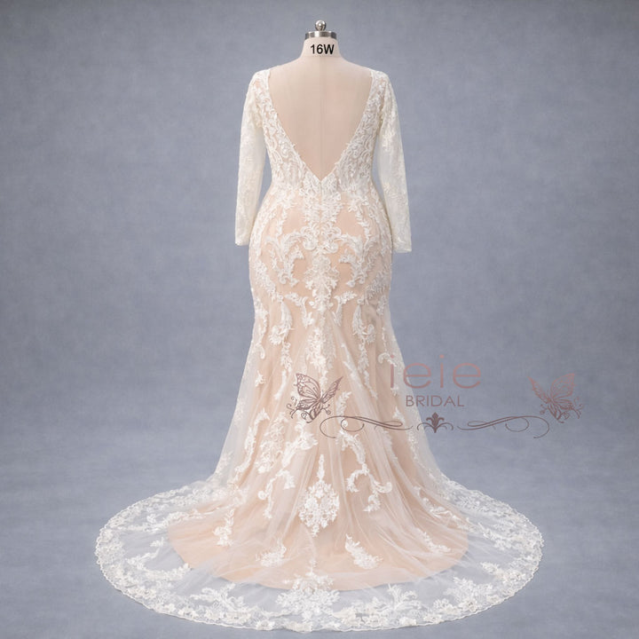 Plus Size Illusion Lace Mermaid Wedding Dress with Long Sleeves ALITA ieie Plus Size Illusion Lace Mermaid Wedding Dress with Long Sleeves ALITA ieie