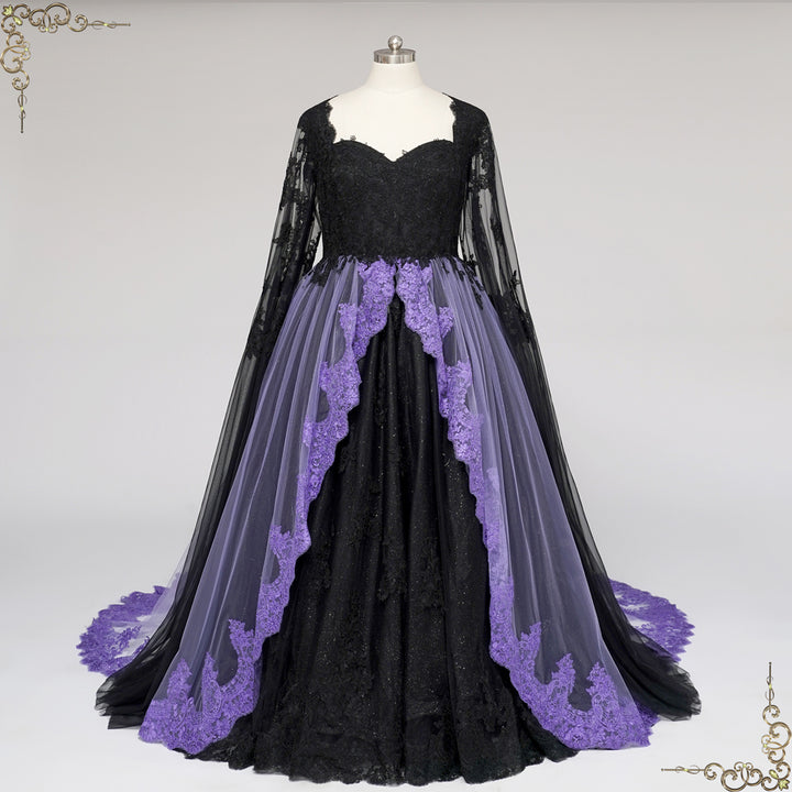 Gothic Black and Purple Lace Wedding Dress with Keyhole Back | ADRIA Size 0 / Black/Purple Gothic Black and Purple Lace Wedding Dress with Keyhole Back | ADRIA Size 0 / Black/Purple