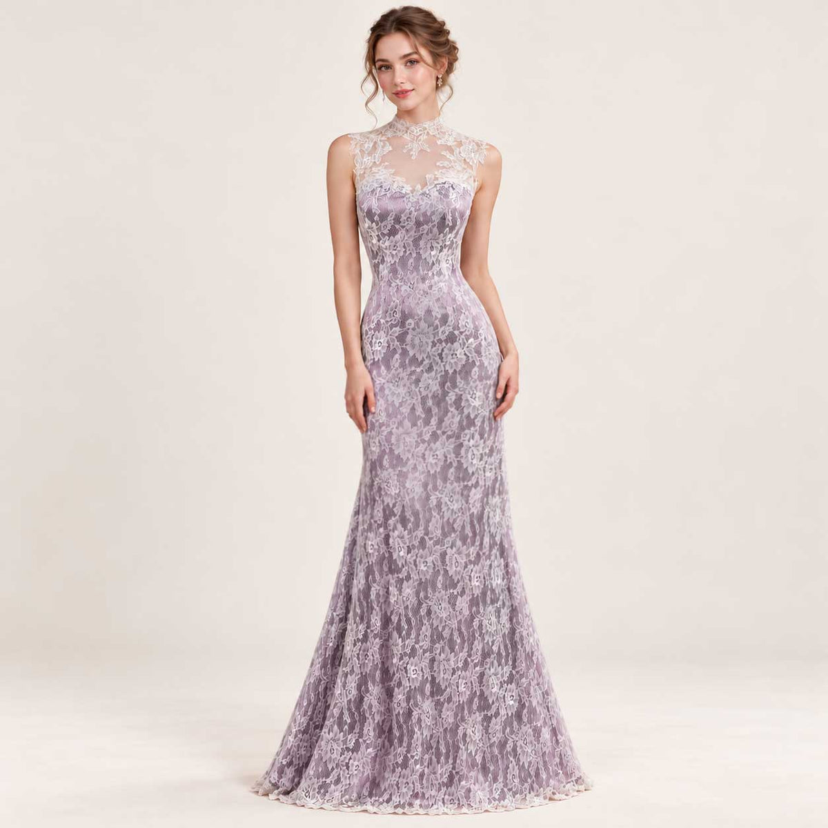 Lavender Purple Vintage Style Lace Wedding Dress with Keyhole Back | LUCY
