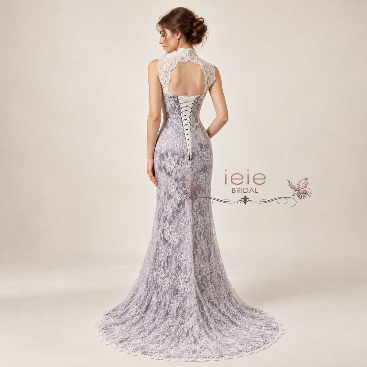 Lavender Purple Vintage Style Lace Wedding Dress with Keyhole Back | LUCY