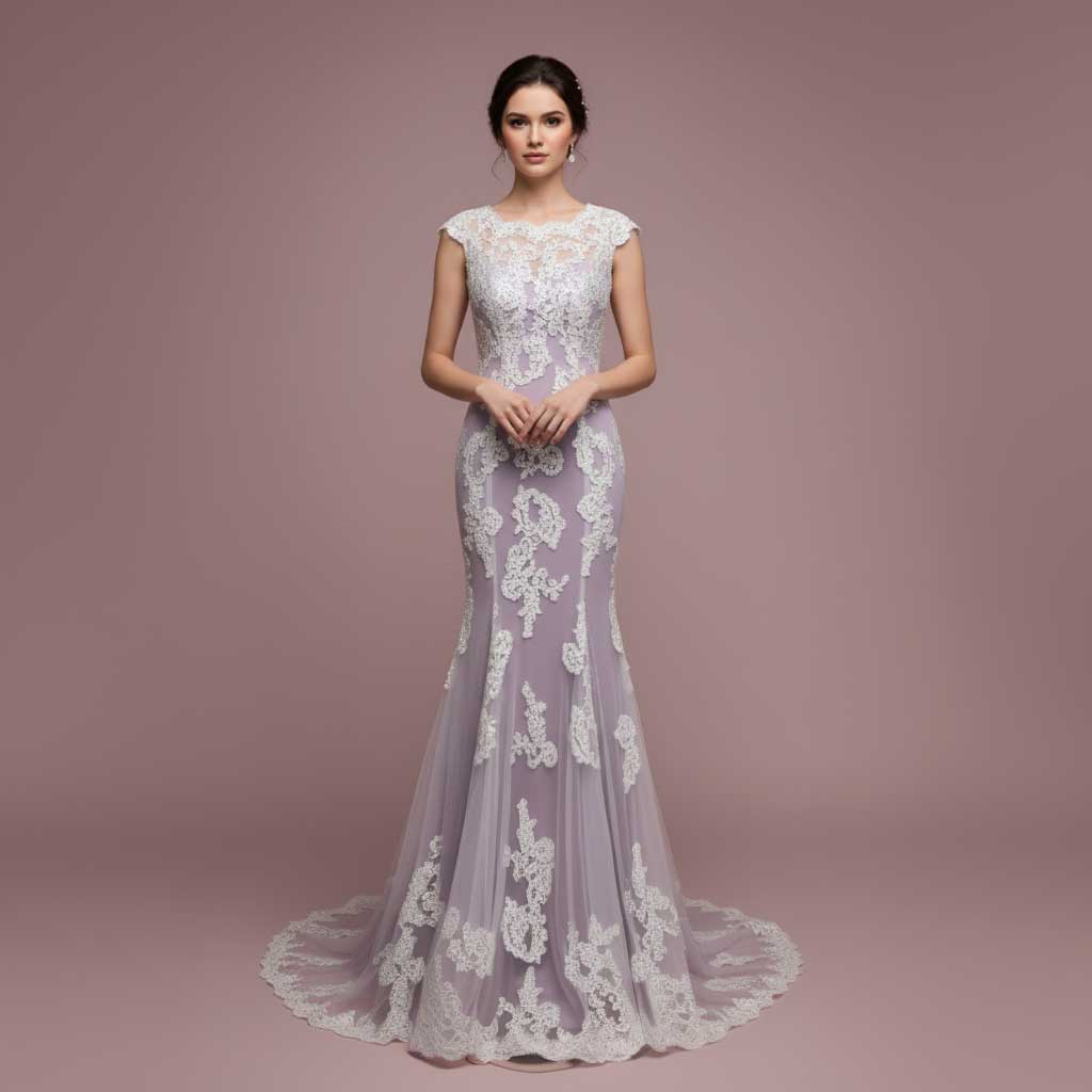 Ready To Wear Purple Mermaid Lace Wedding Dress JULY