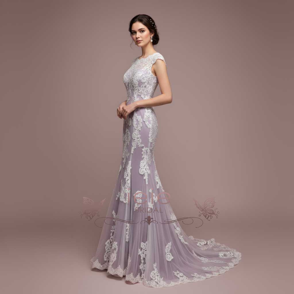 Ready To Wear Purple Mermaid Lace Wedding Dress JULY