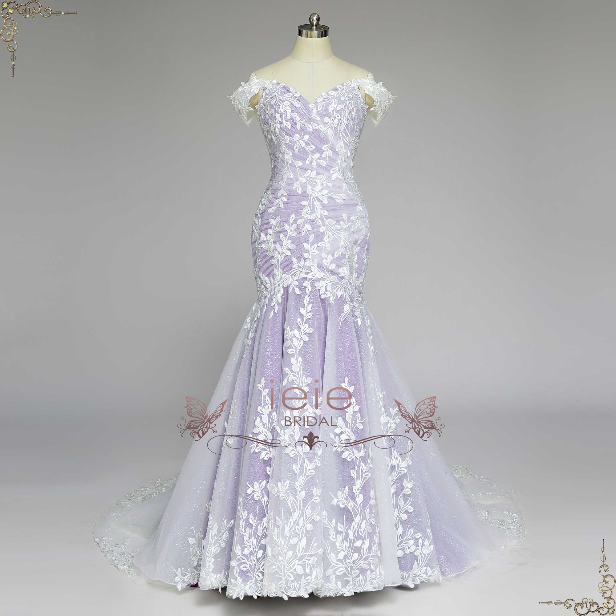 Purple Lace Mermaid Wedding Dress with Off Shoulder Sleeves | HOPKINS ...