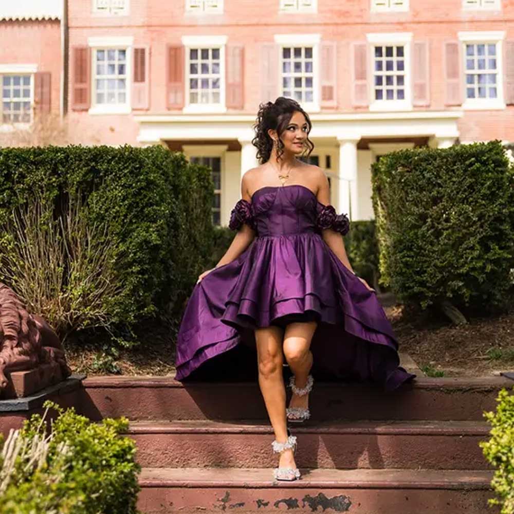 elegant dress purple Purple High Low Formal Evening Dress