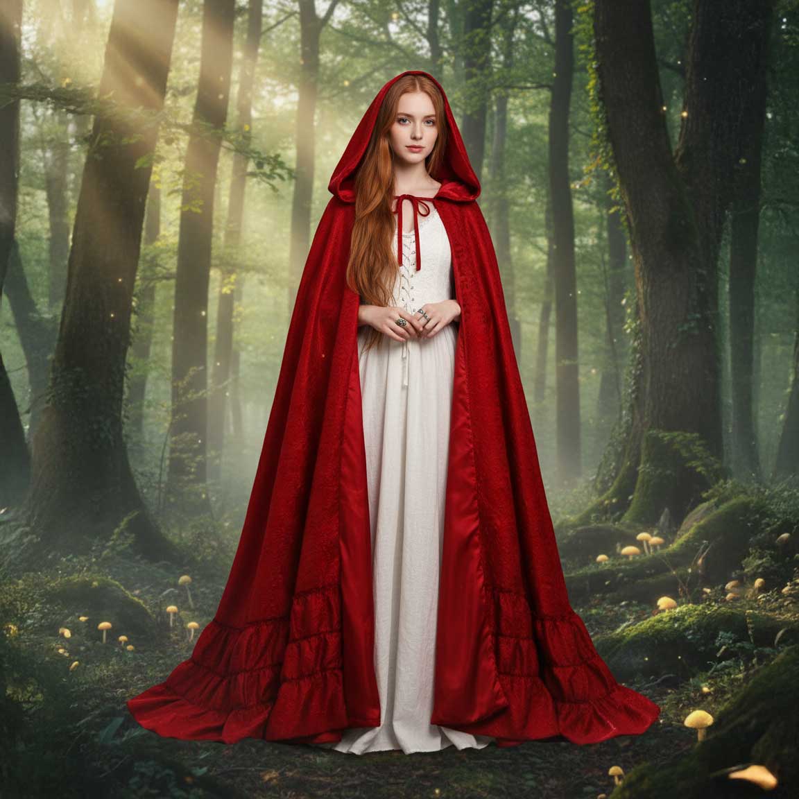 Vintage Style Long Red Cloak with Hood SCARLETT