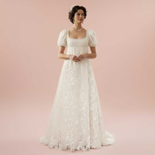 Regency Bridgerton Style Empire Lace Wedding Dress | DAPHNIE