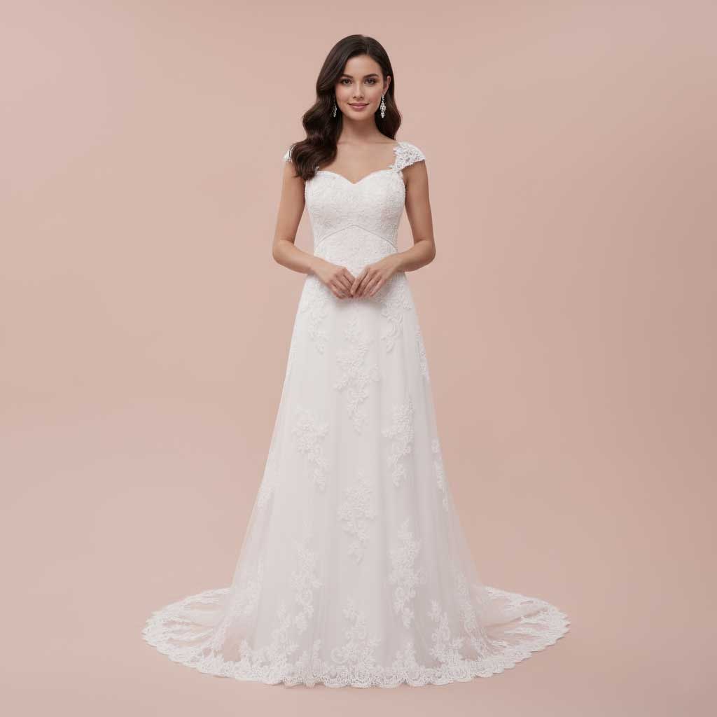 Vintage Inspired Lace Wedding Dress with Cap Sleeves | Lillen