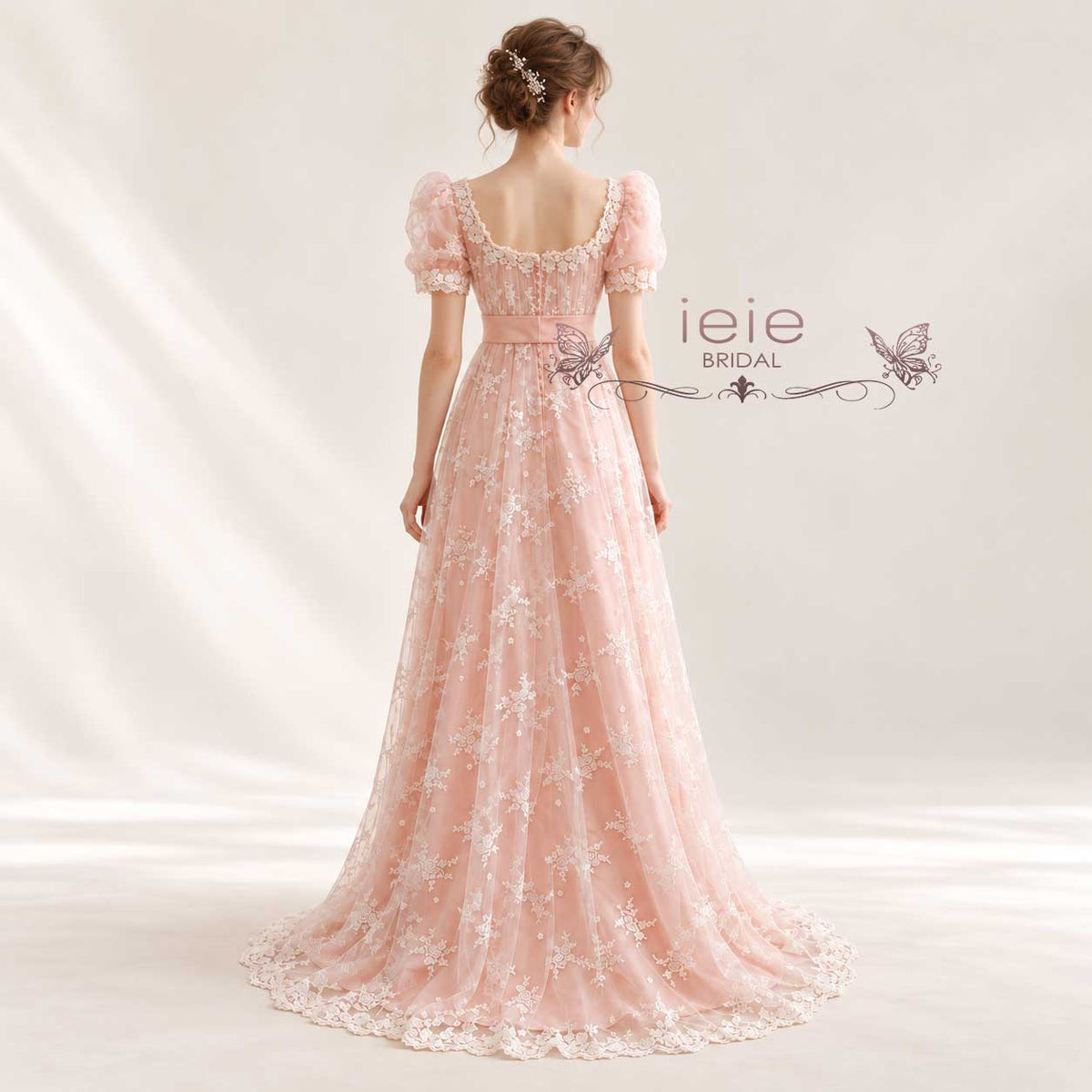 Pink Lace Regency Style Ball Gown Wedding Dress HELENA
