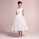 AUDREY | Vintage Retro Tea Length Satin Tulle Wedding Dress