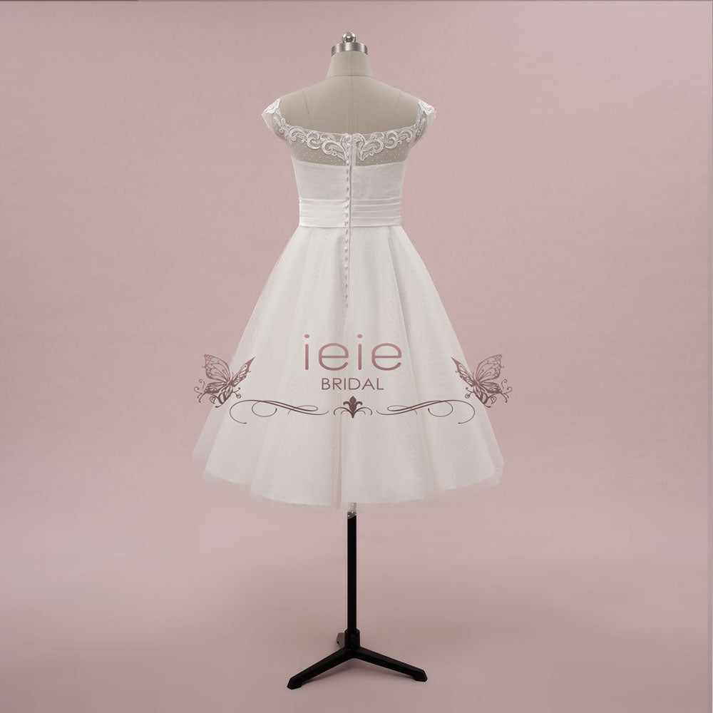Retro 1950s Tea Length Wedding Dress with Polka Dot Tulle | KAYSER