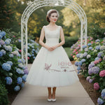Retro 50s Vintage Style Tea Length Lace Wedding Dress | LISA