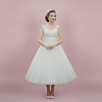 Retro 50s Vintage Style Tea Length Lace Wedding Dress | LISA