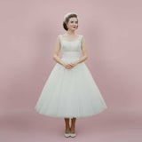 Retro 50s Vintage Style Tea Length Lace Wedding Dress | LISA