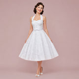 Retro 50s Short Tea Length Wedding Dress with Halter Tie Neck | KENT