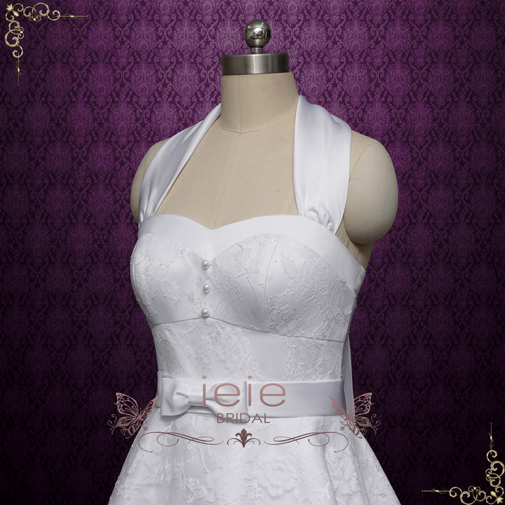 Retro 50s Short Tea Length Wedding Dress with Halter Tie Neck | KENT Size 16 / Ivory Retro 50s Short Tea Length Wedding Dress with Halter Tie Neck | KENT Size 16 / Ivory